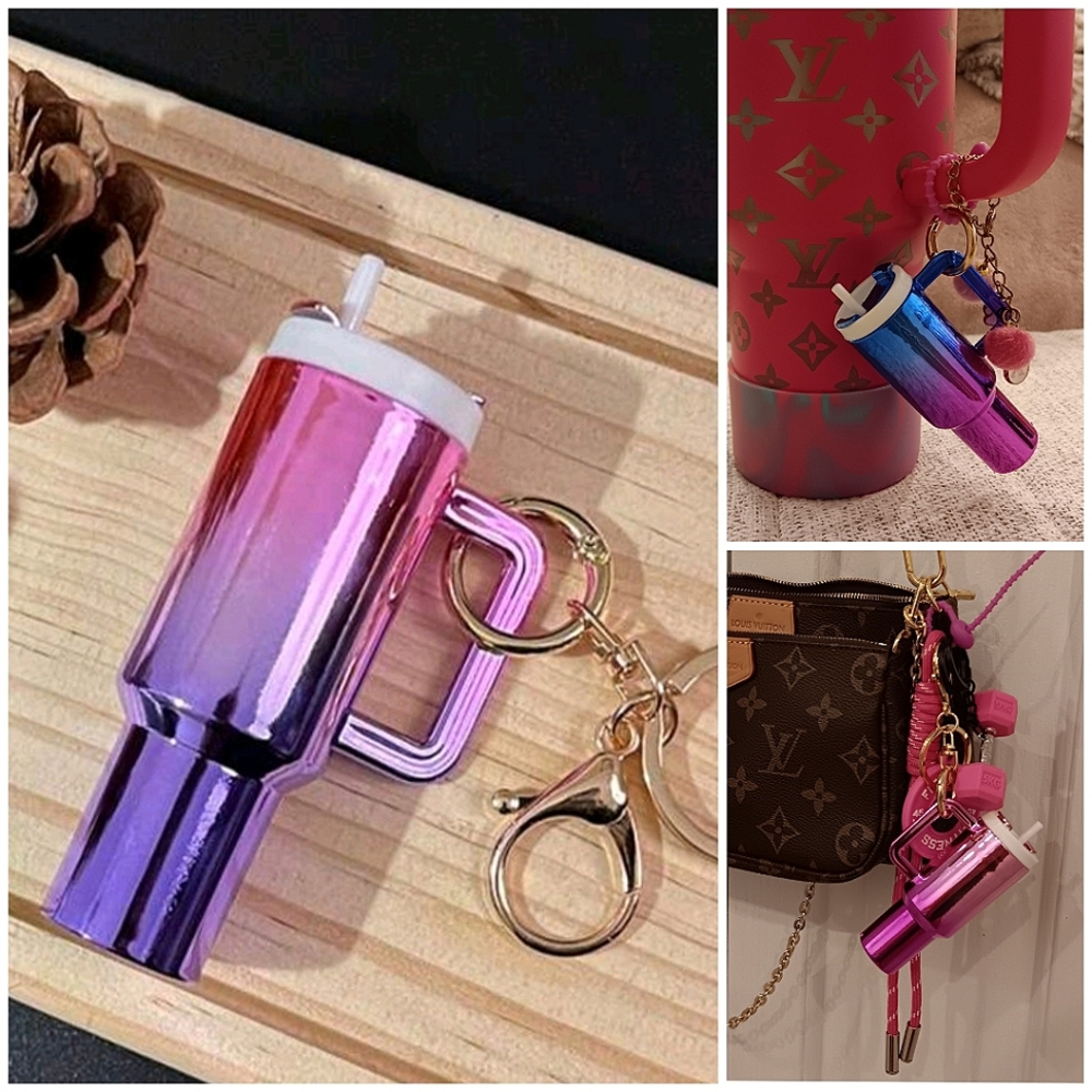 Pink and Purple Gradient Tumbler Chapstick Holder Keychain